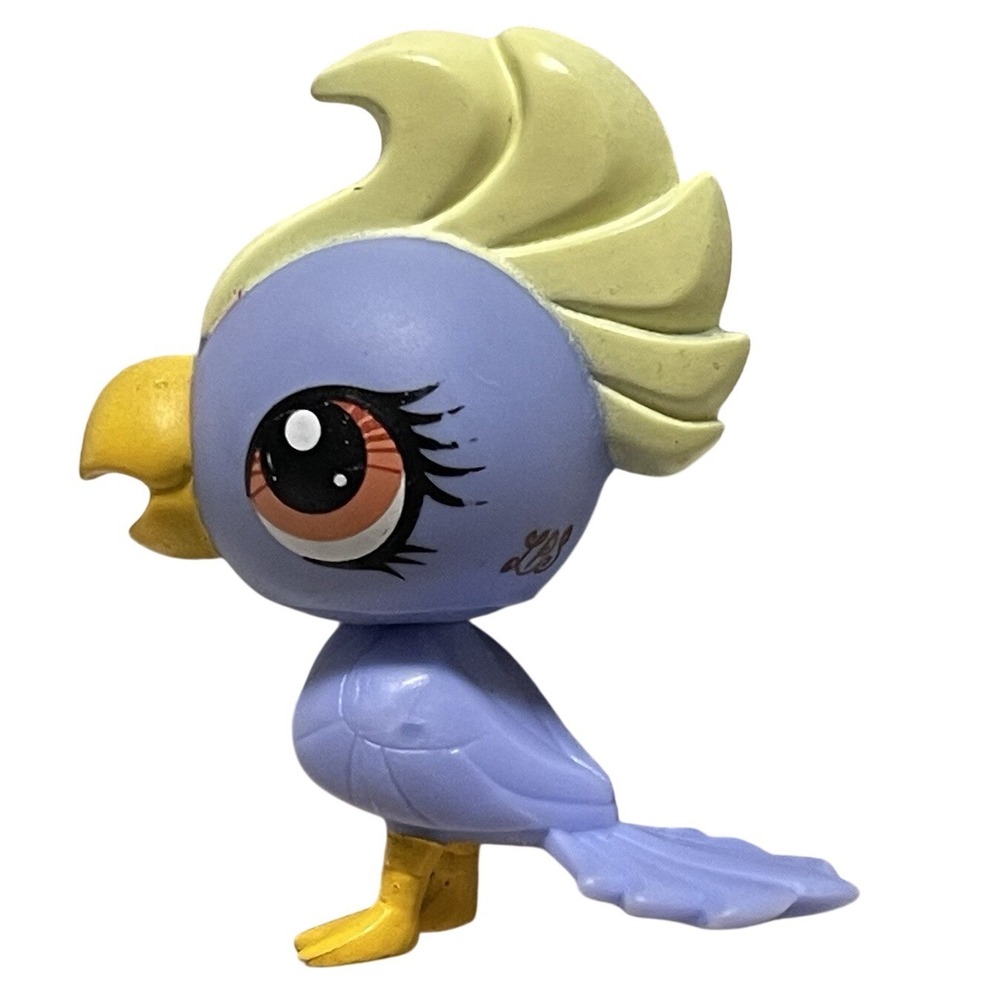 COCKATOO #3296 - Authentic Littlest Pet Shop - Hasbro LPS Blue Yellow Brown Eyes
